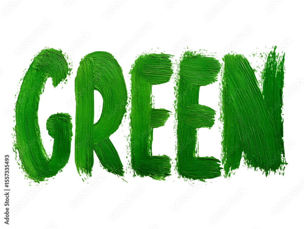Fototapete bold green lettering brushed with textured paint on a transparent background offers a visually strik