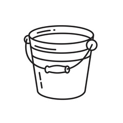 Simple black outline of a bucket filled with water on white background  