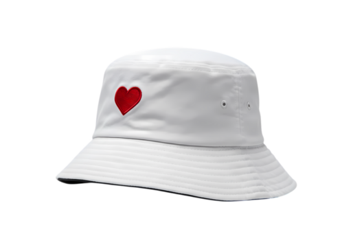 White Bucket Hat with Red Heart Detail isolated on transparent background - Powered by Adobe