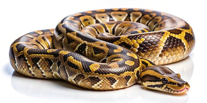 Captivating image of a coiled ball python displaying its intricate patterns and colors