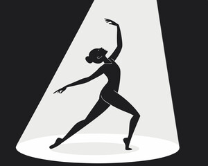 Elegant silhouette of a ballerina dancing in a spotlight on a transparent background