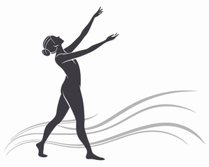 Graceful silhouette of a woman reaching upwards with flowing vector design
