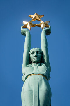 Freedom Monument known as Milda, located in the centre of Riga, the capital of Latvia