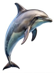 Magnificent Dolphin Leaping Upwards Against a Plain White Isolated Background Backdrop