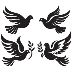 Obraz premium Elegant Black and White Dove Illustrations Peace, Hope, and Freedom Symbols