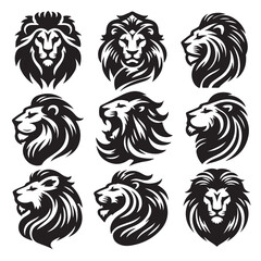Obraz premium Majestic Lion Head Illustrations A Collection of Nine Unique Designs