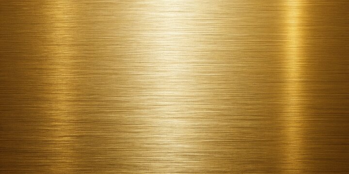 Golden Metal Brushed Wide Textured Plate, Polished Shiny Surface with Fine Lines and Elegant Reflection, Luxurious Yellow Gold Background for Product Display, Pattern Design, or Branding Template