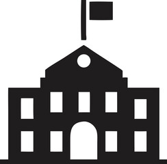 Black Silhouette School Building Flag Icon vector