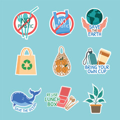 Illustration of a campaign sticker banning the use of plastic to protect the environment