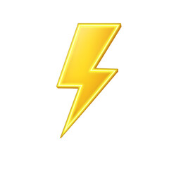 Bright yellow lightning bolt symbol with a neon glow isolated on transparent background
