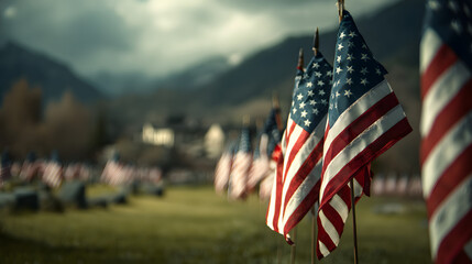 Happy 4th of July Rows of American Flags in Remembrance
