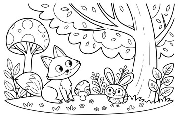 mushrooms in the forest for coloring book, coloring page, kids