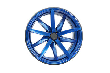 Glossy blue alloy wheel rim. Car part, automobile design.