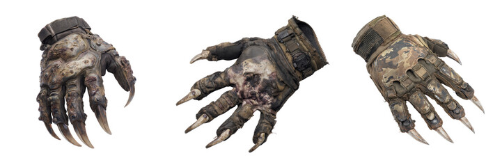 Set of Military Tactical Gloves with Claws for Combat Isolated on a Transparent Background