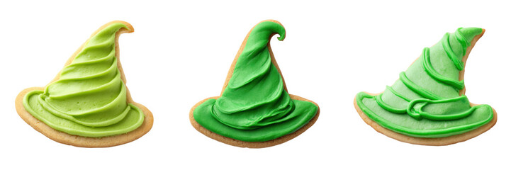 Set of Green Hats Icing on Cookies for Fun Dessert and Party Treats Isolated on a Transparent Background