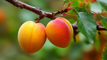 ripe apricots on a branch
