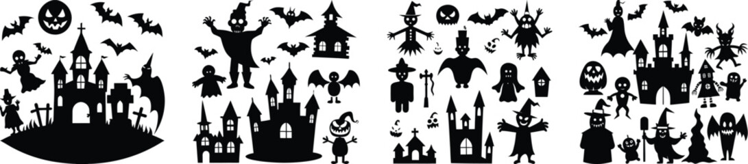 Spooky halloween icons isolated on white background