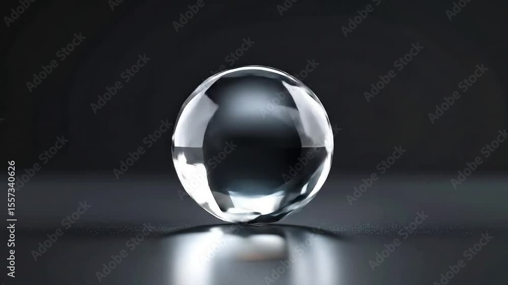 Poster reflective glass sphere centered on a dark surface with subtle texture and studio lighting