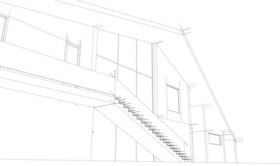 Modern house building sketch architectural 3d rendering