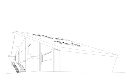 Modern house building sketch architectural 3d rendering