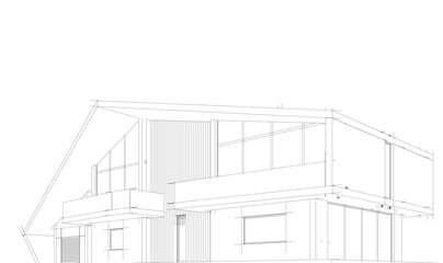 Modern house building sketch architectural 3d rendering