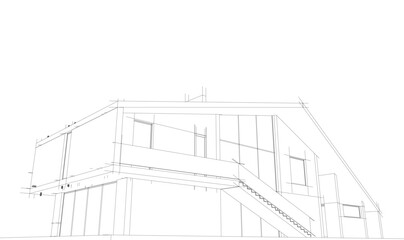 Modern house building sketch architectural 3d rendering