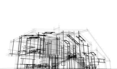 Obraz premium Modern house building sketch architectural 3d rendering