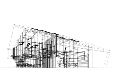 Obraz premium Modern house building sketch architectural 3d rendering