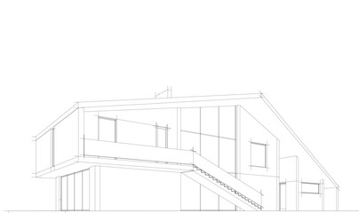 Modern house building sketch architectural 3d rendering