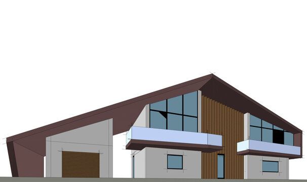 Modern house building sketch architectural 3d rendering