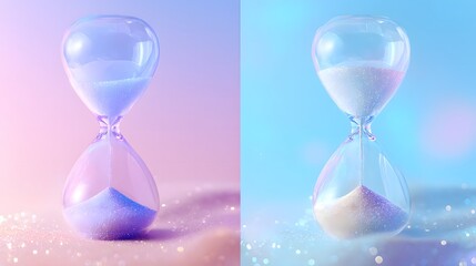 Unique Hourglass with Colorful Sands on Soft Glittery Background