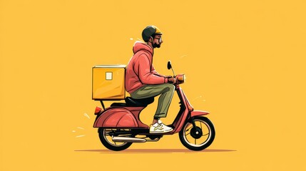 Urban Food Delivery Rider on Scooter Illustration: Modern Lifestyle Transportation Concept