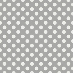 A pattern of evenly spaced white polka dots is set against a gray background, creating a simple yet elegant design. The repetition of the dots gives a sense of rhythm and order.