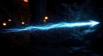 Glowing Blue Energy Arrow Magical Light Trail in Dark Background