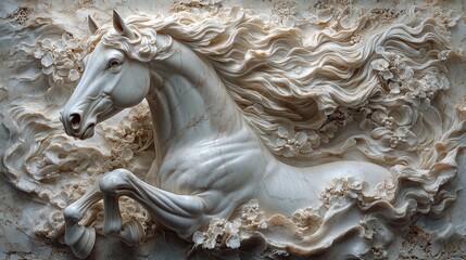 Ornate bas-relief sculpture of a leaping horse.