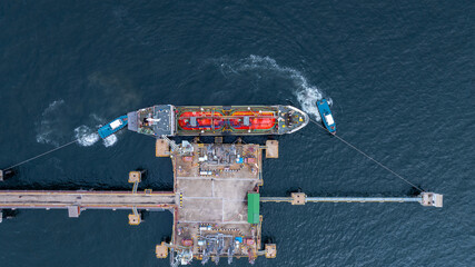 Aerial view LPG gas tanker ship on deep blue sea, Global business freight shipping import export...