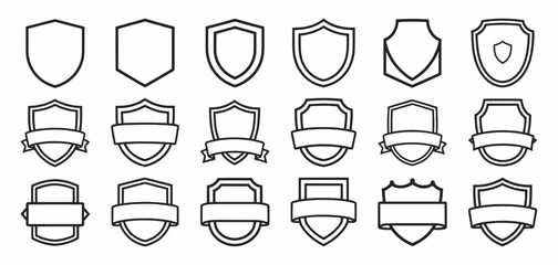 Outline shield badge and ribbon frame collection in various shapes and styles perfect for logo design, label templates, branding elements, award emblems, certificates, and vintage graphic projects