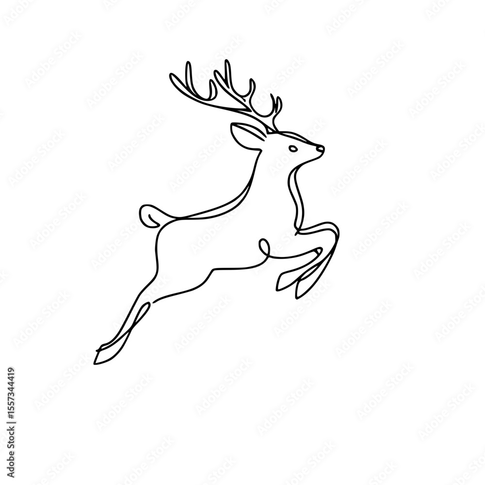 Poster deer leaping in a minimalist single line outline vector style