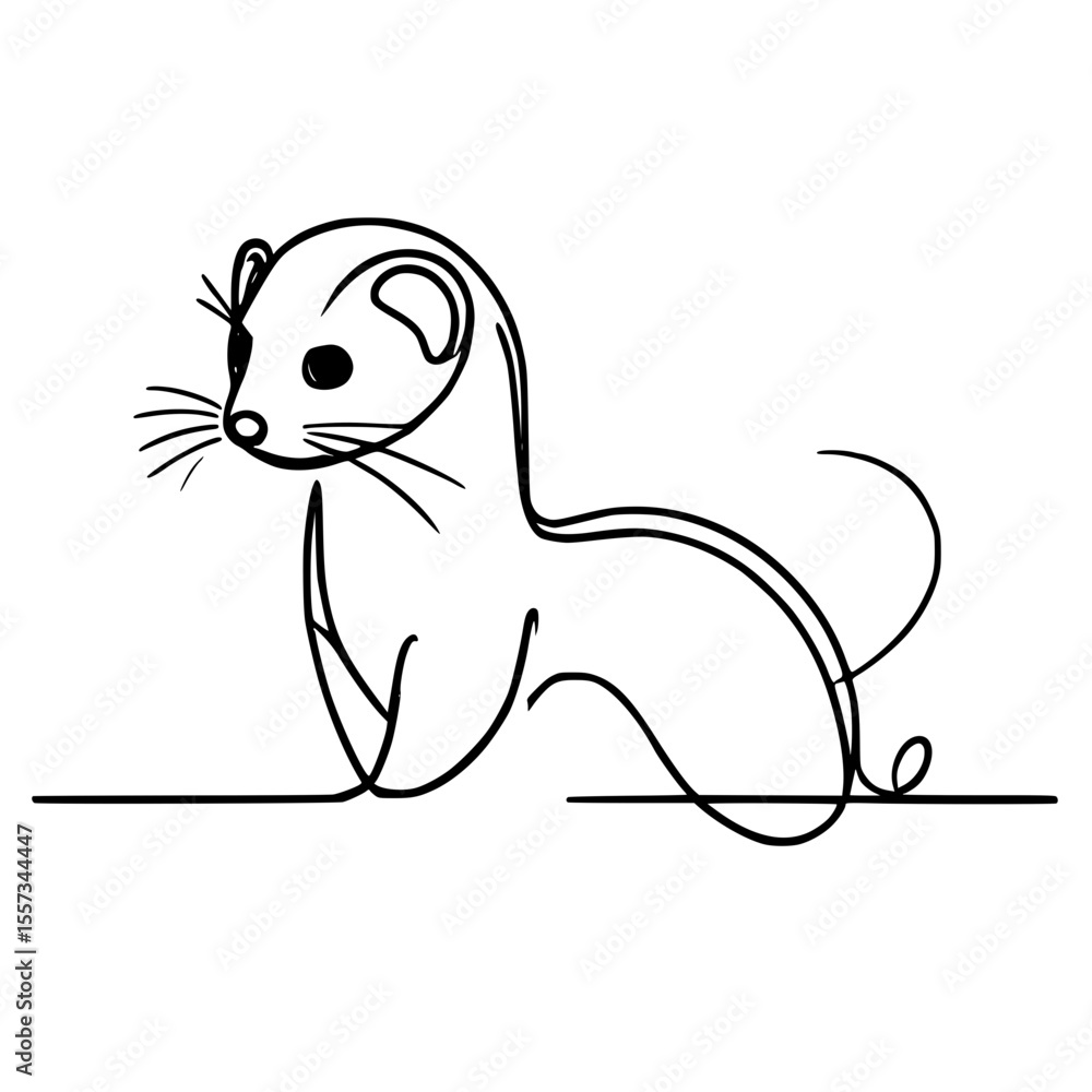 Poster minimalist single line outline vector of a sitting weasel,single line outline vector