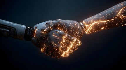 Futuristic Robot Hands Shaking with Glowing Light Effects