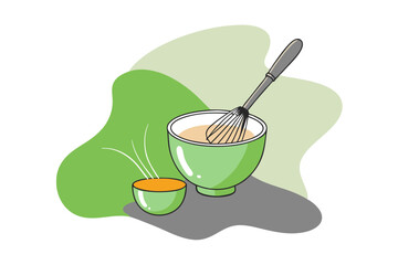 Traditional Matcha Tea with Whisk Green Cup Drawing