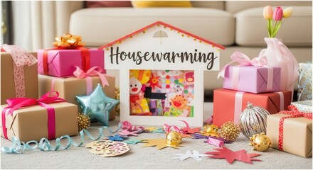 Housewarming party gifts with colorful decor