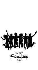 Silhouette of Friends Jumping and Celebrating Friendship Day Together