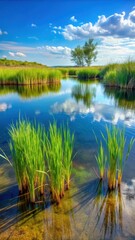 Obraz premium Tall aquatic grasses in a shallow pool