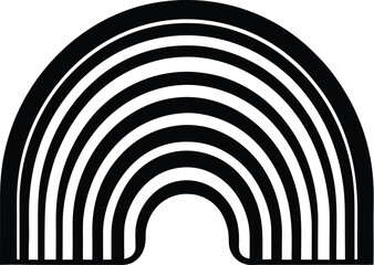 Rainbow silhouette, cloud vector, minimal weather icon, black and white graphic, simple sky illustration
