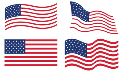 Fototapeta premium American flag set, USA waving flag collection, United States