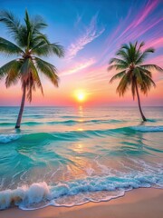 Fototapeta premium Soft pink sun rises over the calm turquoise waters of a Florida beach at dawn
