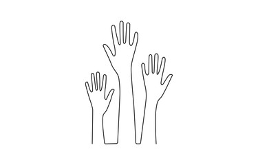 Volunteer day single line animated illustration with rised up hands and hearts,  Hands up with different skin color, volunteers needed, togetherness, charity