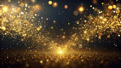 Glittering gold dust particles suspended in mid-air against a dark background