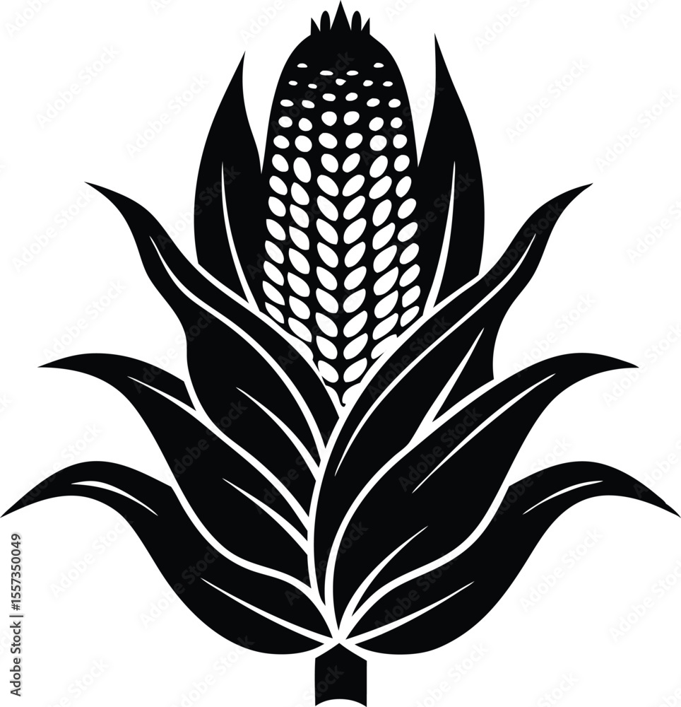 Poster Vector art of corn cob with leaves isolated on white background in a simple vector design